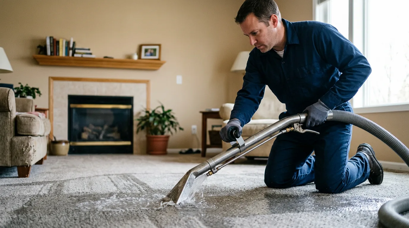 Water damage restoration technician working near Clarksville, AR